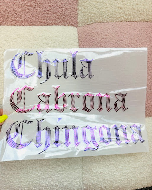 Chula. Cabrona. Chingona. - Spangle Transfer (Pink and Purple)